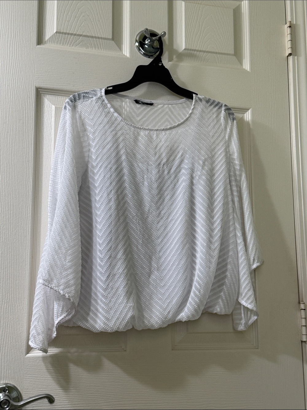 Lightweight White Chevron Sheer Blouse - Women blouse